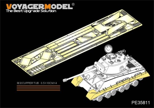 Go to product VOYAGER PE35811 - 1:35 WWII US M4A3E8 Sherman Fenders/Track Cover Photo Etched set
