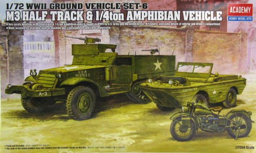 Go to product ACADEMY 13408 - 1:72 M3 Half Track & 1/4t Amphibian Vehicle