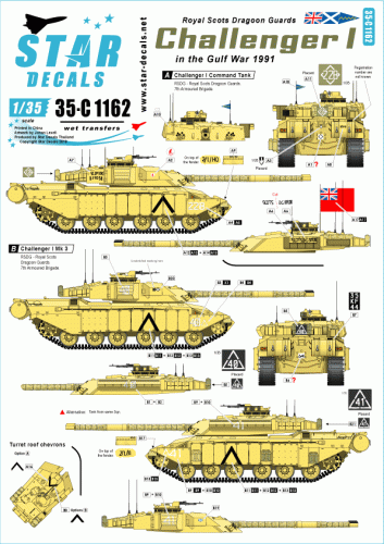 Go to product STAR DECALS 35-C1162 - Challenger I. RSDG - Royal Scots Dragoon Guards in the Gulf War 1991.