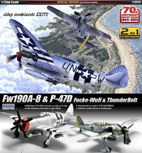 Go to product ACADEMY 12513 - 1:72 Focke Wulf Fw 190A-8 & P-47D Thunderbolt
