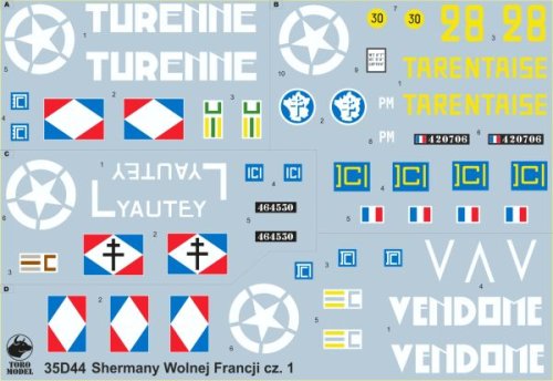 Go to product TORO MODEL 35D44 - 1:35 Free French Forces Sherman tanks vol.1