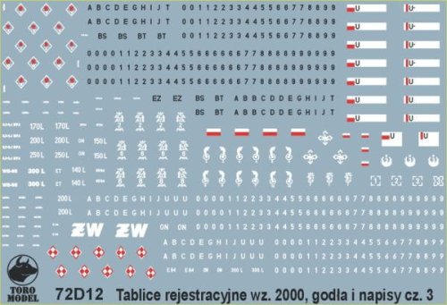 Go to product TORO MODEL 72D12 - 1:72 Polish Army vehicle Registration numbers 2000 pattern unit insignia & stencils vol.2