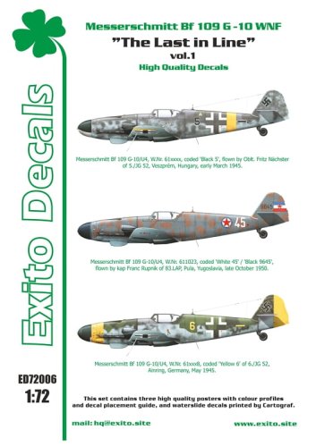 Go to product EXITO DECALS ED72006 - 1:72 The Last in Line vol.1 - Messerschmitt Bf 109 G-10 WNF