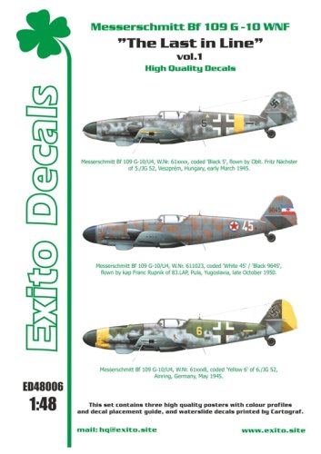 Go to product EXITO DECALS ED48006 - 1:48 The Last in Line - Messerschmitt Bf 109 G-10 WNF