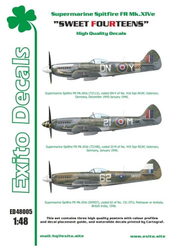 Go to product EXITO DECALS ED48005 - 1:48 Sweet Fourteens - Supermarine Spitfire Mk. XIVe