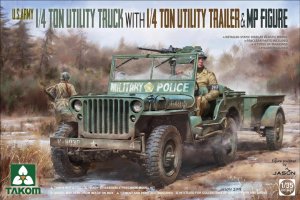 TAKOM 2126 - 1:35 US Army 1/4 ton utility Truck with 1/4 ton utility trailer & MP Figure