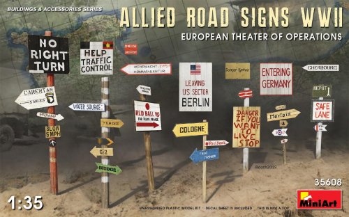 Go to product MINIART 35608 - 1:35 Allied Road Signs WWII Europe Theatre of Operations