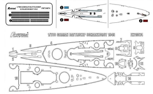 Go to product FLYHAWK 710074 - 1:700 German Battleship Scharnhorst 1943 Wooden Deck