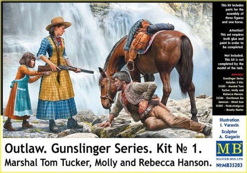 Go to product MASTER BOX 35203 - 1:35 Marshal Tom Tucker, Molly and Rebecca Hanson - Gunslinger series. Kit No. 1