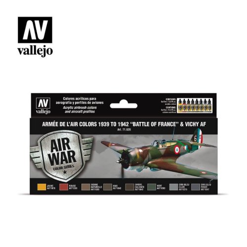 Go to product VALLEJO 71626 - Armée de l’Air colors 1939 to 1942 Battle of France & Vichy AF - Model Air Set