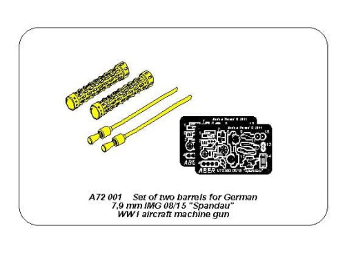 Go to product ABER A72001  - 1:72 Set of two barrels for lMG 08/15 Spandau WWI Aircraft machine gun