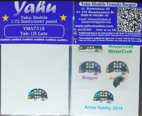 Go to product YAHU YMA7318 - 1:72 Yak-1B late - Instrument Panel
