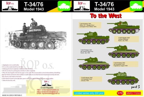 Go to product ROPOS MNFDT72022 - 1:72 T-34/76 Model 1943 - To the West