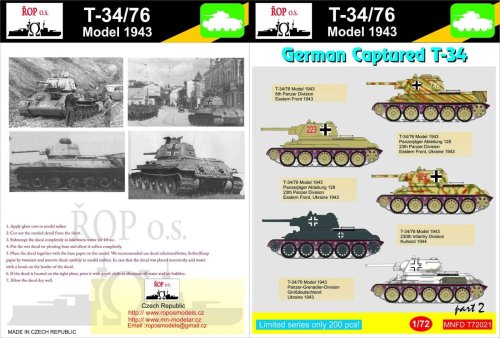 Go to product ROPOS MNFDT72021 - 1:72 T-34/76 Model 1943 - German captured T-34