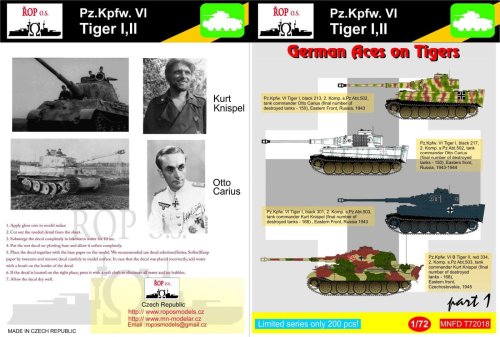 Go to product ROPOS MNFDT72018 - 1:72 Pz.Kpfw. IV Tiger I,II - German aces on Tigers