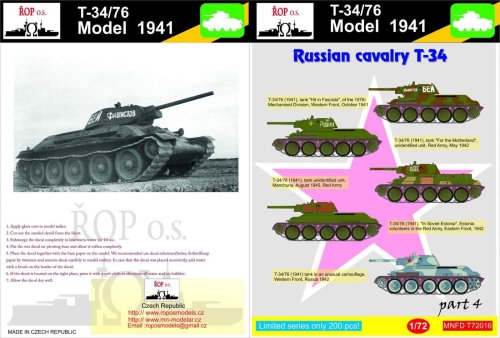 Go to product ROPOS MNFDT72016 - 1:72 T-34/76 Model 1941 - Russian cavalry T-34