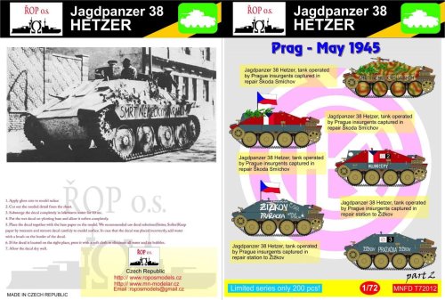 Go to product ROPOS MNFDT72012 - 1:72 Jagdpanzer 38 Hetzer - Prag May 1945