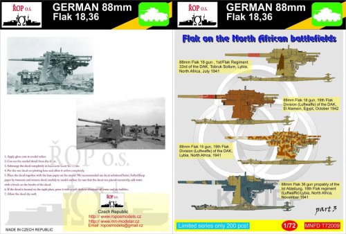 Go to product ROPOS MNFDT72009 - 1:72 German 88mm Flak 18,36 - Flak on the North African battlefields