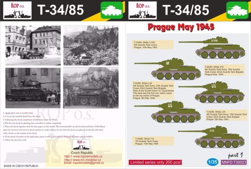 Go to product ROPOS MNFDT35023 - 1:35 T-34/85 - Prague May 1945