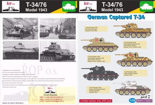Go to product ROPOS MNFDT35021 - 1:35 T-34/76 Model 1943 - German Captured T-34