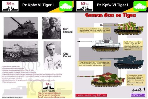 Go to product ROPOS MNFDT35018 - 1:35 PzKpfw IV Tiger I,II - German aces on Tigers
