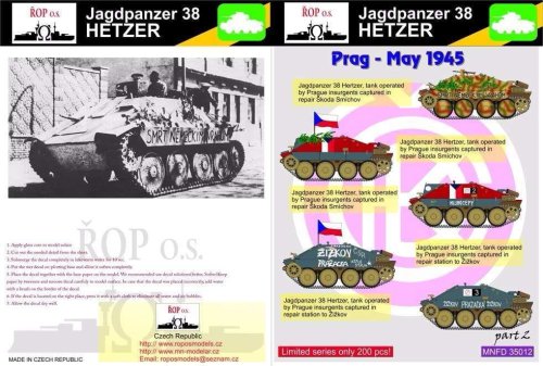 Go to product ROPOS MNFDT35012 - 1:35 Jagdpanzer 38 HETZER - Prag May 1945