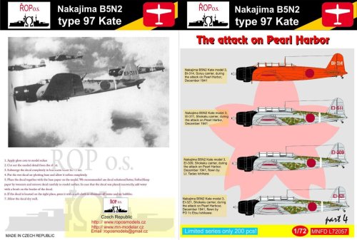 Go to product ROPOS MNFDL72057 - 1:72 Nakajima B5N2 type 97 Kate - The attack on Pearl Harbour