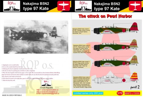 Go to product ROPOS MNFDL72055 - 1:72 Nakajima B5N2 type 97 Kate - The attack on Pearl Harbour