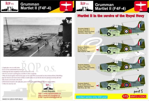 Go to product ROPOS MNFDL72043 - 1:72 Grumman Martlet II (F4F-4) - Martlet II in the service of the Royal Navy