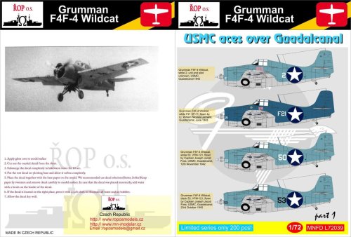 Go to product ROPOS MNFDL72039 - 1:72 Grumman F4F-4 Wildcat - USMC aces over Guadalcanal