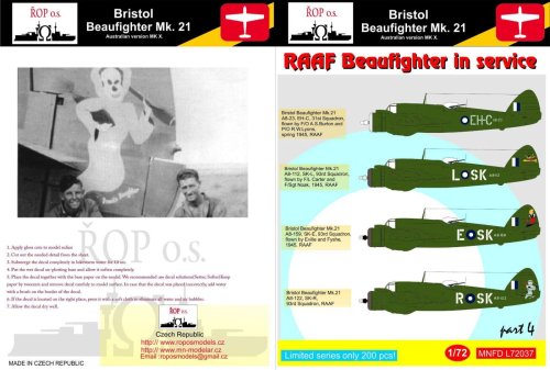 Go to product ROPOS MNFDL72037 - 1:72 Bristol Beaufighter Mk. 21  - RAAF Beaufighter in service
