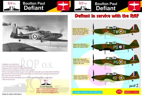 Go to product ROPOS MNFDL72031 - 1:72 Boulton Paul Defiant - Defiant in service with the RAF
