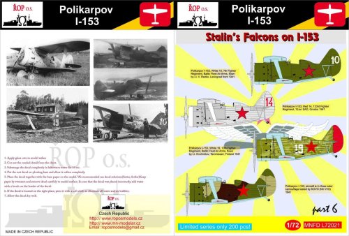 Go to product ROPOS MNFDL72021 - 1:72 Polikarpov I-153 - Stalin's Falcons on I-153