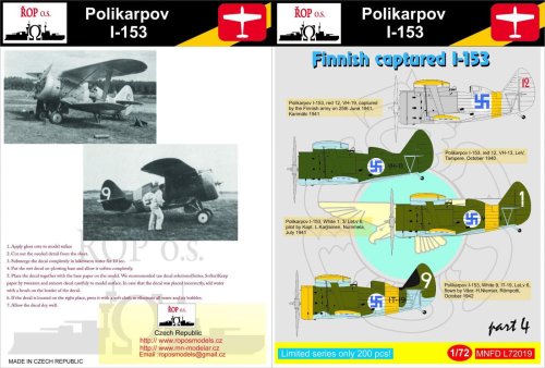 Go to product ROPOS MNFDL72019 - 1:72 Polikarpov I-153 - Finnish captured I-153