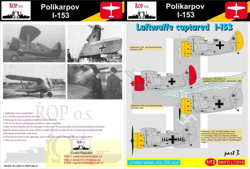 Go to product ROPOS MNFDL72018 - 1:72 Polikarpov I-153 - Luftwaffe captured I-153