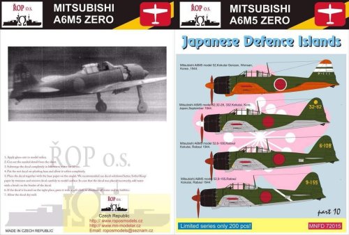 Go to product ROPOS MNFDL72015 - 1:72 Mitsubishi A6M5 Zero Model 52 - Japanese Defence Islands