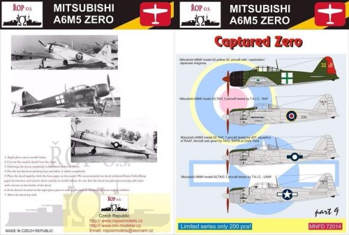 Go to product ROPOS MNFDL72014 - 1:72 Mitsubishi A6M5 Zero Model 52 - Captured Zero