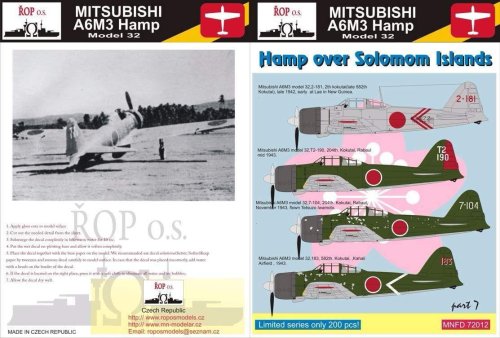 Go to product ROPOS MNFDL72012 - 1:72 Mitsubishi A6M3 Hamp Model 32 - Hamp over Solomon Islands