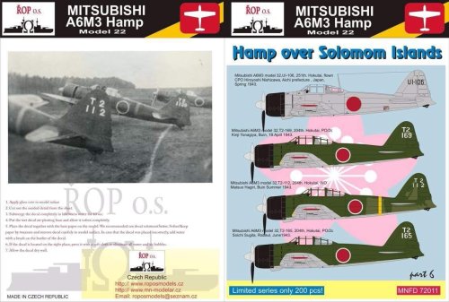 Go to product ROPOS MNFDL72011 - 1:72 Mitsubishi A6M3 Hamp Model 32 - Hamp over Solomon Islands