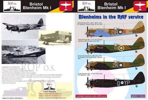 Go to product ROPOS MNFDL72001 - 1:72 Bristol Blenheim Mk I - Blenheims in the RAF service