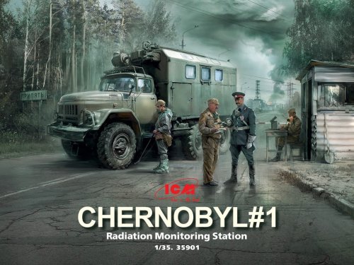 Go to product ICM 35901 - 1:35 Chernobyl#1. Radiation Monitoring Station (ZiL-131KShM truck & 5 figures & diorama base with background)