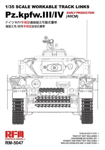 Go to product RYE FIELD MODEL 5047 - 1:35 Pz.Kpfw.III/IV Early Production (40cm) Tracks