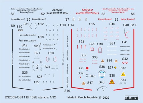 Go to product EDUARD D32005 - 1:32 Bf 109E stencils