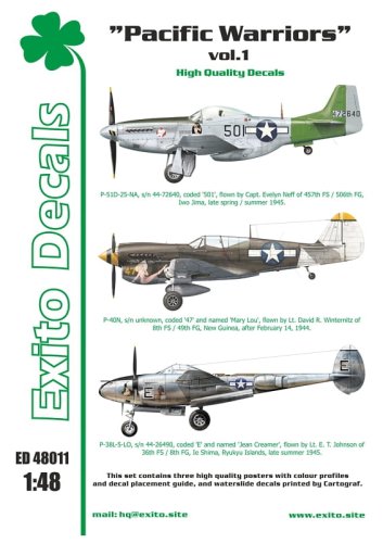 Go to product EXITO DECALS ED48011 - 1:48 Pacific Warriors vol.1 - P-40 - P-51 - P-38