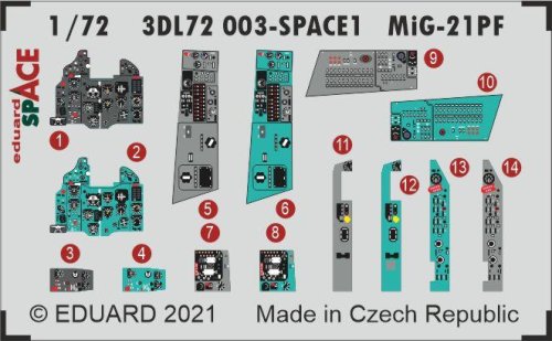 Go to product EDUARD 3DL72003 - 1:72 MiG-21PF - Space 3D Decals + PE