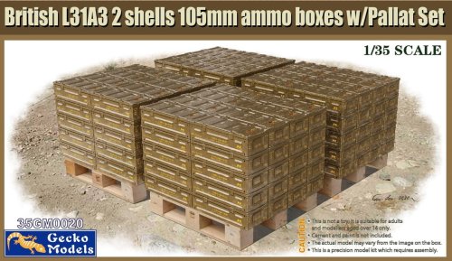 Go to product GECKO MODELS 35GM0020 - 1:35 British L31A3 2 shells 105mm ammo boxes w/Pallet Set
