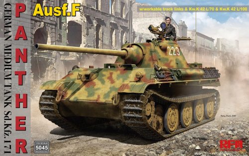 Go to product RYE FIELD MODEL 5045 - 1:35 Panther Ausf.F w/workable track links & Kw.K 42 L/70 & Kw.K 42 L/100