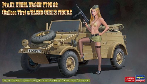 Go to product HASEGAWA SP473 52273 - 1:24 Pkw.K1 Kübelwagen Type 82 (Balloon Tire) w/Blonde Girl's Figure