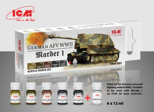Go to product ICM 3003 - German AFV WWII Marder I paint set 6 x 12 ml