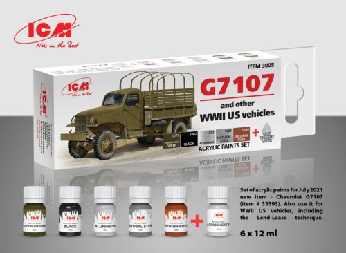 Go to product ICM 3005 - G7107 and other WW2 US vehicles paint set 6 x 12 ml